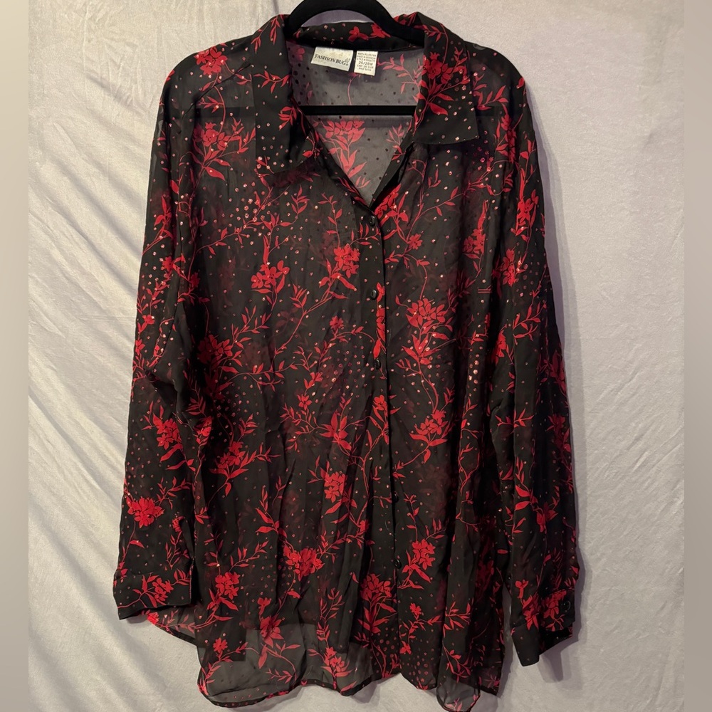 Fashion bug mesh button down blouse